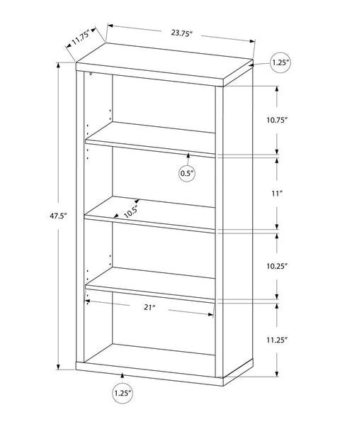 11.75" x 23.75" x 47.5" Cappuccino Particle Board Adjustable Shelves Bookshelf